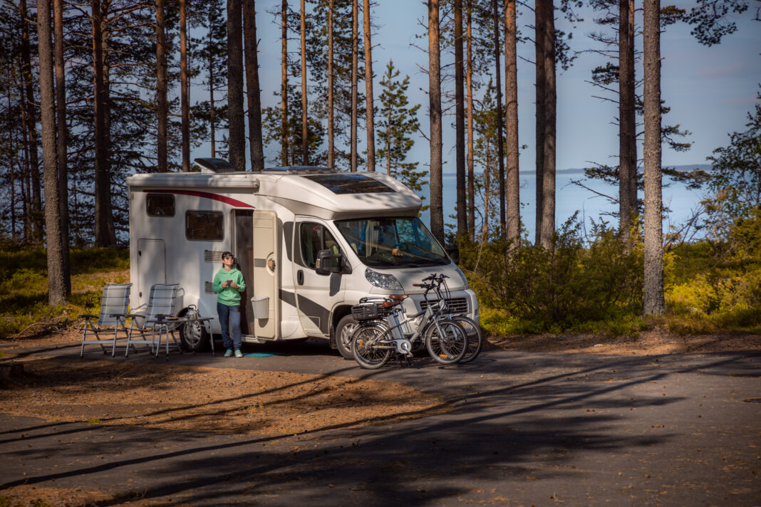 Family vacation travel RV, holiday trip in motorhome
